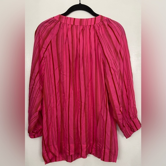 Natalie Martin Quarter Sleeve Striped V Neck Blouse Red & Pink Size Small - Picture 3 of 8